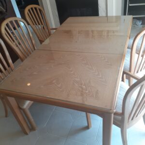 Oak Kitchen Table with 2 Inserts and 6 matching Chairs